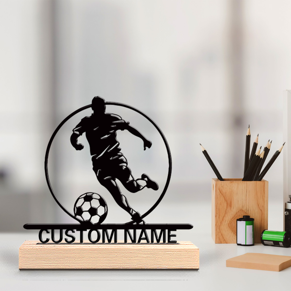 Office Furniture Used - Personalisierte Fußballspieler-Metallstatue mit Namen, Holzsockel Tischdekoration,