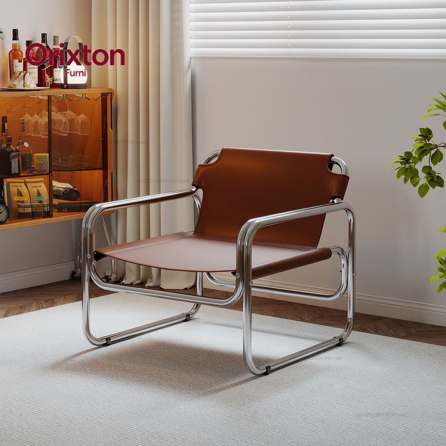 Office Furniture For Sale - Moderner Leder-Akzentsessel mit Chromgestell Loungesessel für